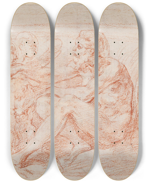 Triptych art skateboard deck of Parmigianino Daniel In The Lions Den_1 by Parmigianino (1503-1540)