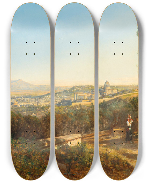 Triptych art skateboard deck of Andrs Mark View Of Rome From Villa Madama by Andras Marko (1824-1895)