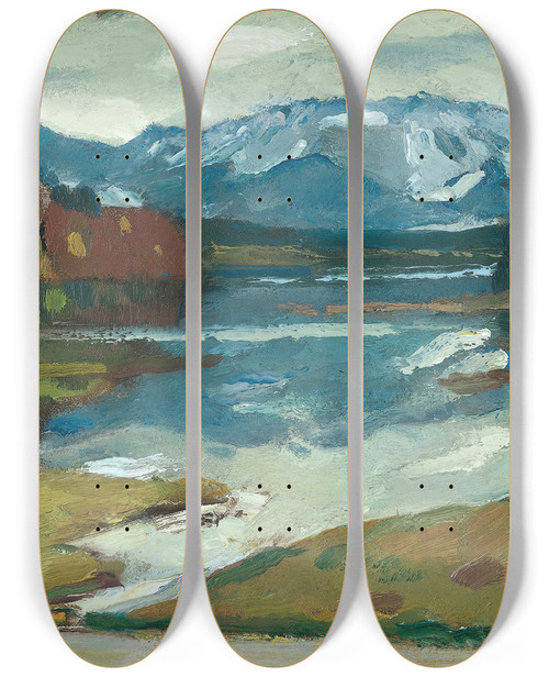 Triptych art skateboard deck of Leo Putz Kampenwand Chiemsee_1 by Leo Putz (1869-1940)