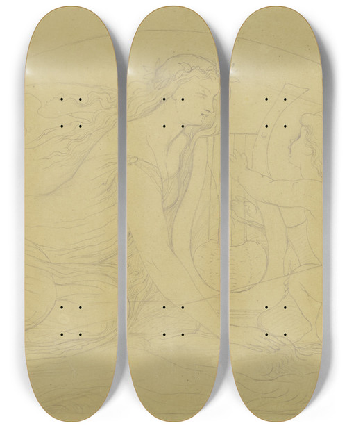 Triptych art skateboard deck of Victor Mller Frau Mit Leier Spielendem Putto by Victor Muller (1829-1871)