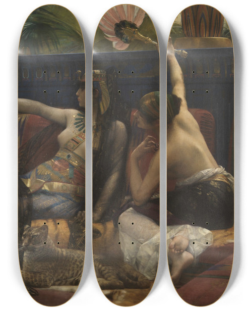 Triptych art skateboard deck of Alexandre Cabanel Cleopatra Testing Poisons On Condemned Prisoners by Alexandre Cabanel (1823-1889)