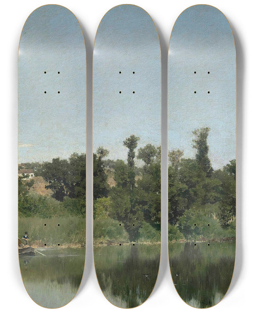 Triptych art skateboard deck of Martin Rico Y Ortega At The Edge Of The Water by Martin Rico Y Ortega (1833-1908)