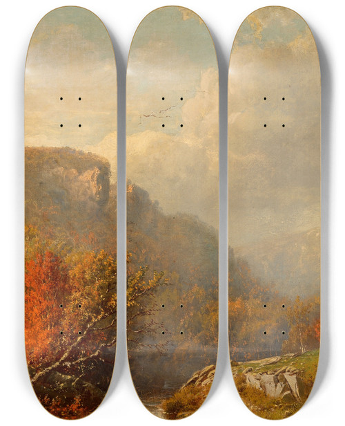 Triptych art skateboard deck of William Mason Brown October In The Blue Mountains by William Mason Brown (1828-1898)