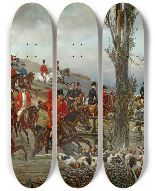 Triptych art skateboard deck of Wojciech Kossak Imperial Hunting In Gdll by Wojciech Kossak (1857-1942)