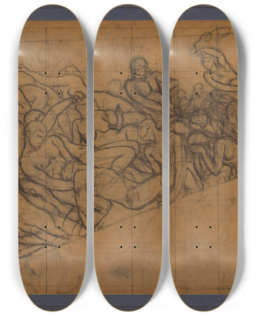 Triptych art skateboard deck of Charles Mertens Rythmus Passions And Sensualities by Charles Mertens (1865-1919)
