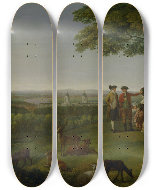 Triptych art skateboard deck of John Feary One Tree Hill Greenwich With London In The Distance by John Feary (1745-1788)