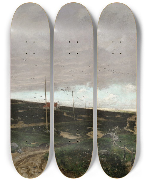 Triptych art skateboard deck of Frits Thaulow On The Coast Motif From Jaeren Norway by Frits Thaulow (1847-1906)