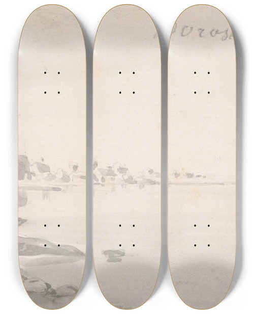 Triptych art skateboard deck of Friedrich Carl Von Scheidlin View Of Boroslo by Friedrich Carl Von Scheidlin (1822-1913)