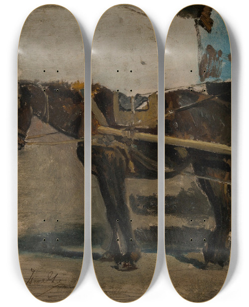 Triptych art skateboard deck of Jozef Israls The Horse Cart by Jozef Israels (1824-1911)