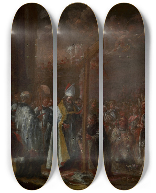 Triptych art skateboard deck of Juan De Valds Leal The Exaltation Of The Cross by Juan de Valds Leal (1622-1690)