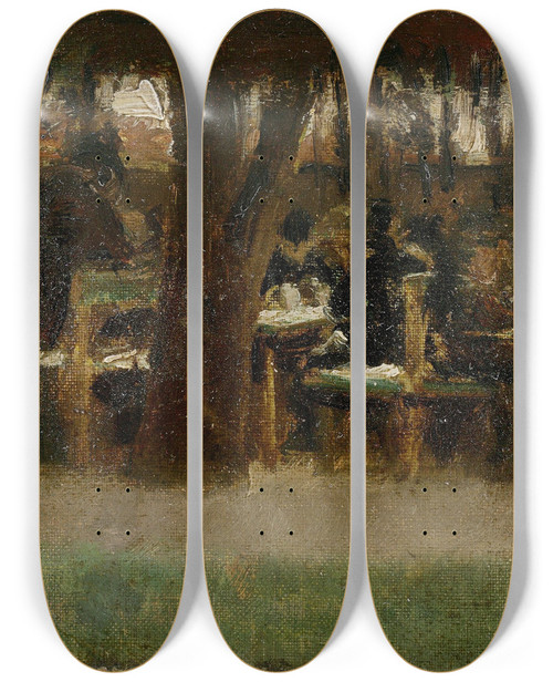 Triptych art skateboard deck of Max Liebermann Aus Etzenhausen Gartenwirtschaft by Max Liebermann (1847-1935)