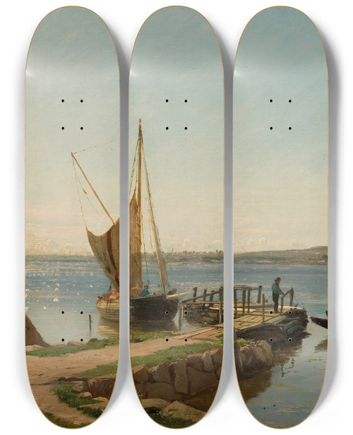 Triptych art skateboard deck of Amaldus Nielsen Hvalerbrygge by Amaldus Nielsen (1838-1932)