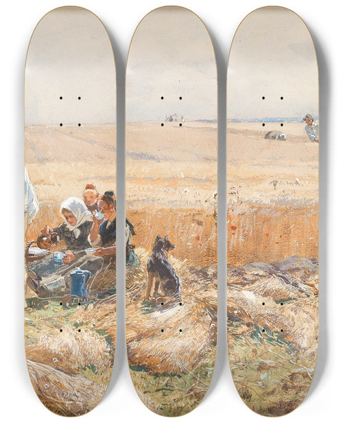 Triptych art skateboard deck of Hugo Mhlig Rest In The Field by Hugo Muhlig (1854-1929)