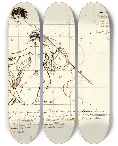 Triptych art skateboard deck of David Humbert De Superville The Abduction Of Cassandra The Heads Repeated by David Humbert De Superville (1770-1849)