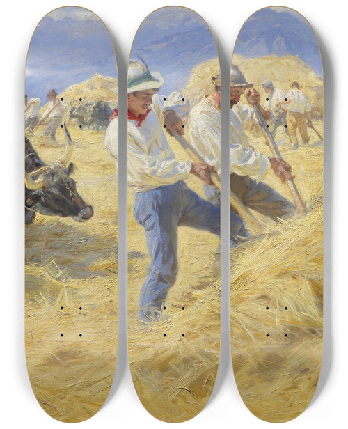 Triptych art skateboard deck of Peder Severin Kryer Threshing In The Abruzzi Civit Dantino by Peder Severin Kroyer (1851-1909)