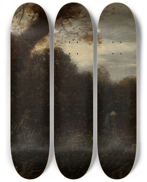 Triptych art skateboard deck of Roman Kazimierz Kochanowski Landscape by Roman Kazimierz Kochanowski (1857-1945)