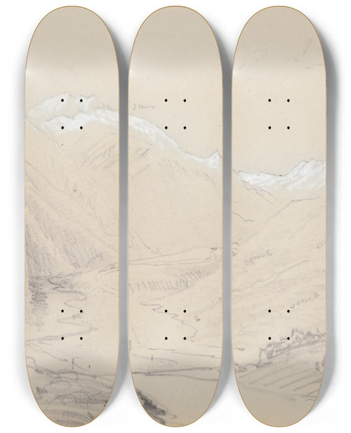 Triptych art skateboard deck of Nicholas Chevalier From Arthurs Pass Looking North by Nicholas Chevalier (1828-1902)