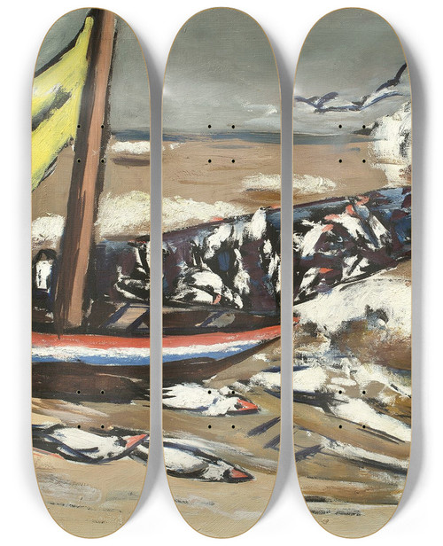 Triptych art skateboard deck of Max Beckmann Braunes Meer Mit Mwen by Max Beckmann (1884-1950)