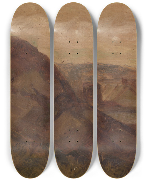 Triptych art skateboard deck of Edward Mitchell Bannister Untitled Landscape With Rocks_2 by Edward Mitchell Bannister (1828-1901)