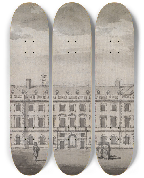 Triptych art skateboard deck of Samuel Wale St Bartholomews Hospital by Samuel Wale (1721-1786)