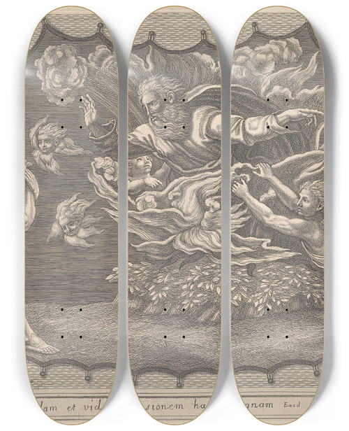 Triptych art skateboard deck of John Alexander The Command To Jacob To Depart After Raphael by John Alexander (1945)