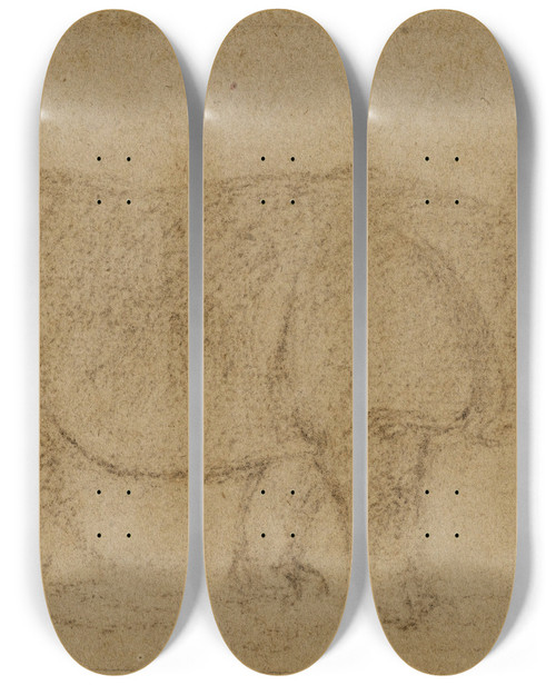 Triptych art skateboard deck of Antoinelouis Barye Rhinocros by Antoine-Louis Barye (1796-1875)