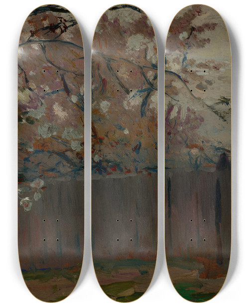 Triptych art skateboard deck of Jan Stanislawski Early Spring At Ville Davray by Jan Stanislawski (1860-1907)