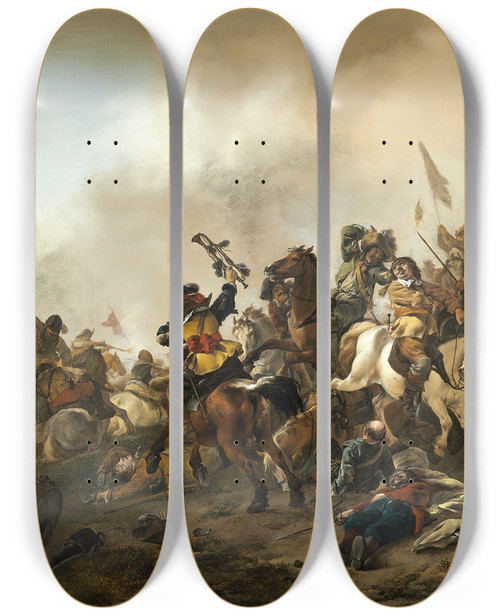 Triptych art skateboard deck of Philips Wouwerman Battle Scene_1 by Philips Wouwerman (1619-1668)