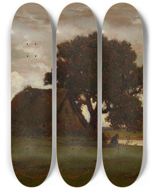 Triptych art skateboard deck of Thodore Rousseau Chaumires Prs De Letang by Theodore Rousseau (1812-1867)