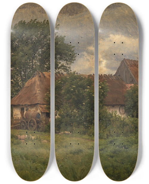 Triptych art skateboard deck of Niels Skovgaard Gamle Udbygninger Ved En Herregrd by Niels Skovgaard (1858-1938)