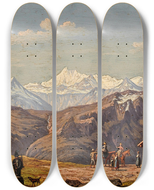 Triptych art skateboard deck of Hubert Sattler Aussicht Vom Gamskogel In Gastein by Hubert Sattler (1817-1904)