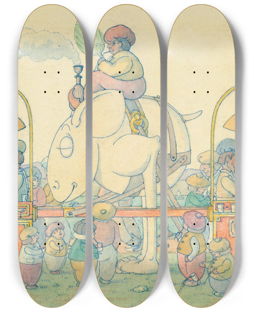 Triptych art skateboard deck of Herbert Crowley Hot Or Cold by Herbert Crowley (1873-1937)