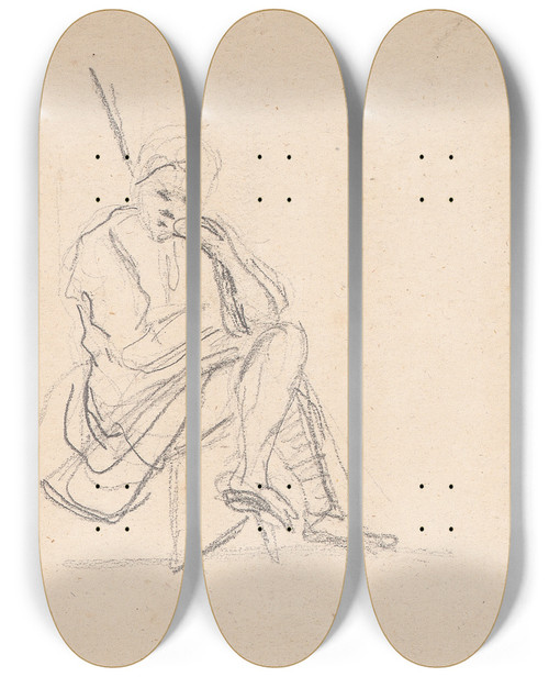 Triptych art skateboard deck of Sir Joshua Reynolds Seated Figure_2 by Sir Joshua Reynolds (1723-1792)
