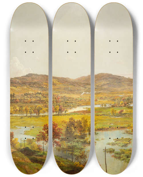 Triptych art skateboard deck of Jasper Francis Cropsey Sidney Plains With The Union Of The Susquehanna And Unadilla Rivers by Jasper Francis Cropsey (1823-1900)