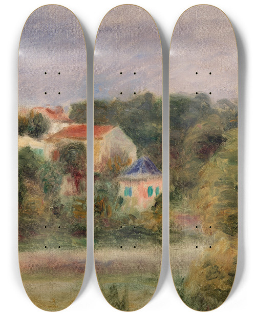 Triptych art skateboard deck of Pierreauguste Renoir Houses In A Park Maisons Dans Un Parc by Pierre-Auguste Renoir (1841-1919)