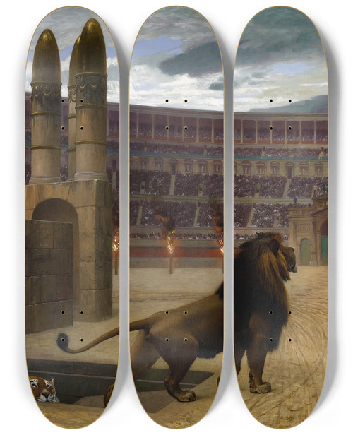 Triptych art skateboard deck of Jeanlon Grme The Christian Martyrs Last Prayer by Jean-Lon Grme (1824-1904)