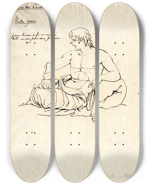 Triptych art skateboard deck of David Humbert De Superville Three Sitting Figures Orestes Apollo And An Unidentifiable Youth by David Humbert De Superville (1770-1849)