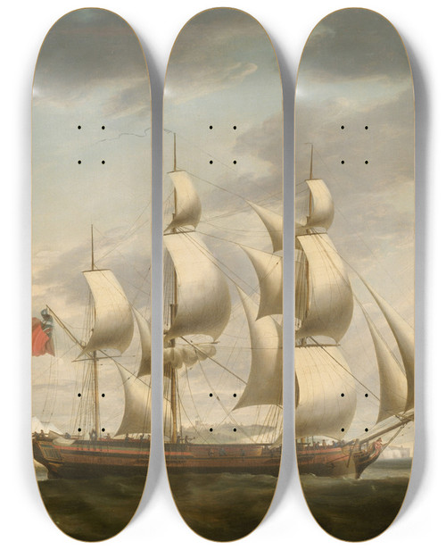 Triptych art skateboard deck of Robert Dodd Three Views Of Amity Hall With A View Of Dover And The White Cliffs by Robert Dodd (1748-1815)