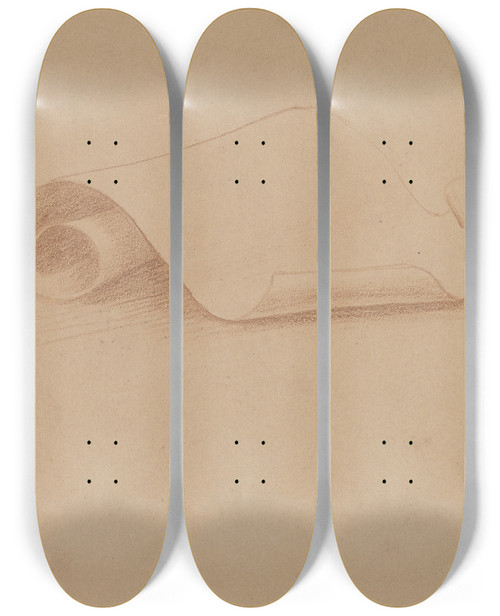 Triptych art skateboard deck of Charles Sprague Pearce Study Of A Scroll by Charles Sprague Pearce (1851-1914)