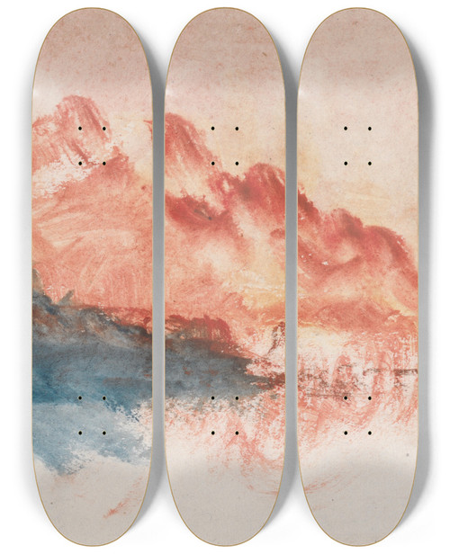 Triptych art skateboard deck of Joseph Mallord William Turner The Channel Sketchbook 45 by Joseph Mallord William Turner (1775-1851)
