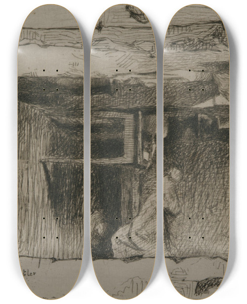 Triptych art skateboard deck of James Abbott Mcneill Whistler Rag Pickers Quartier Mouffetard Paris_1 by James Abbott Mcneill Whistler (1834-1903)