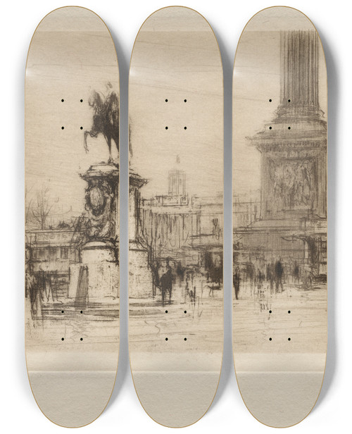 Triptych art skateboard deck of William Walcot Trafalgar Square by William Walcot (1874-1943)