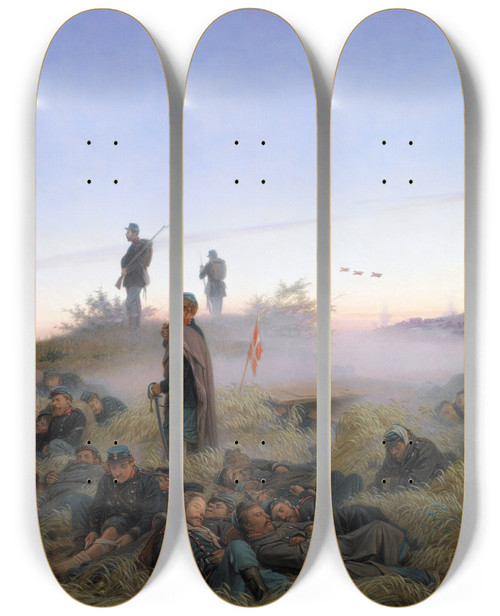 Triptych art skateboard deck of Jrgen Sonne The Morning After The Battle Of Isted July 25 1850 by Jorgen Sonne (1801-1890)