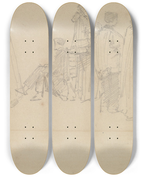 Triptych art skateboard deck of David Roberts Studies Of Figures In A Church by David Roberts (1796-1864)