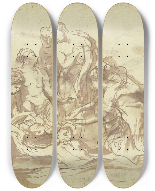 Triptych art skateboard deck of Peter Paul Rubens Finding Of Moses by Peter Paul Rubens (1577-1640)