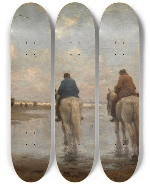 Triptych art skateboard deck of Evert Pieters Along The Beach by Evert Pieters (1856-1932)