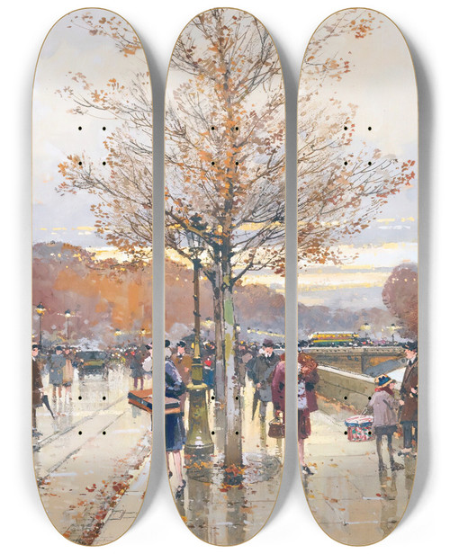 Triptych art skateboard deck of Eugne Galienlaloue Lassemble Nationale Et Le Pont De La Concorde by Eugene Galien Laloue (1854-1941)