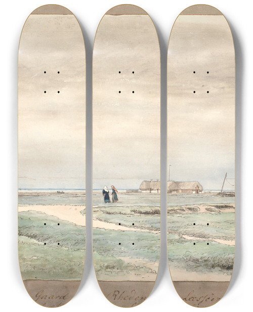 Triptych art skateboard deck of P C Skovgaard Udsigt Fra Consul Axelsens Gaard Indtil Rheden Hvor Lssernes Jagter Ligge by P C Skovgaard (1817-1875)
