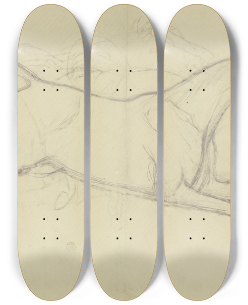 Triptych art skateboard deck of Ferdinand Fellner Herde Durchgegangener Pferde by Ferdinand Fellner (1799-1859)