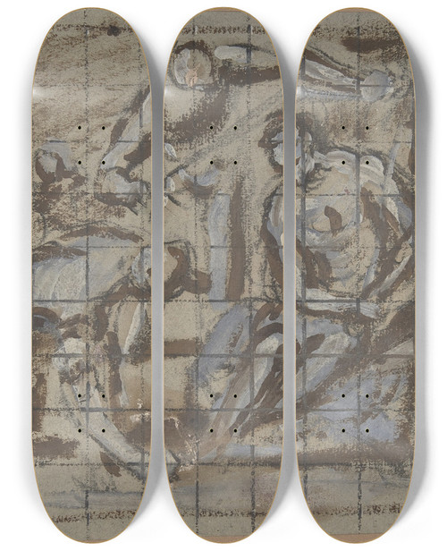 Triptych art skateboard deck of Domenico Tintoretto The Mocking Of Christ by Domenico Tintoretto (1560-1635)